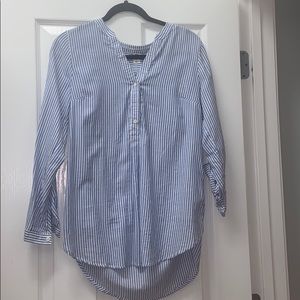 Blue and white striped 1/3 button top